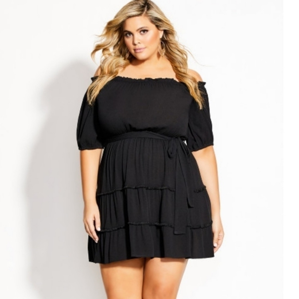 NWT City Chic Medium Size 18 Black Fiesta Fringe Dress